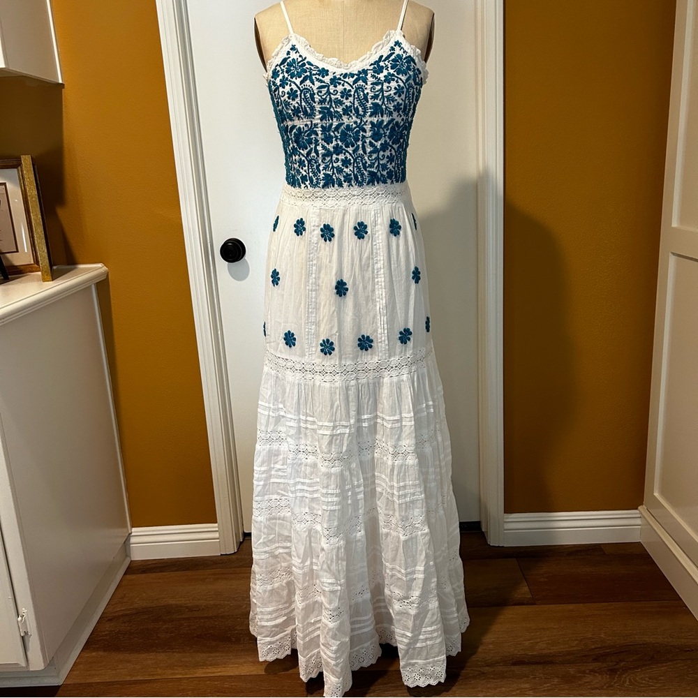 Anthropologie Raga Embroidered Maxi Dress